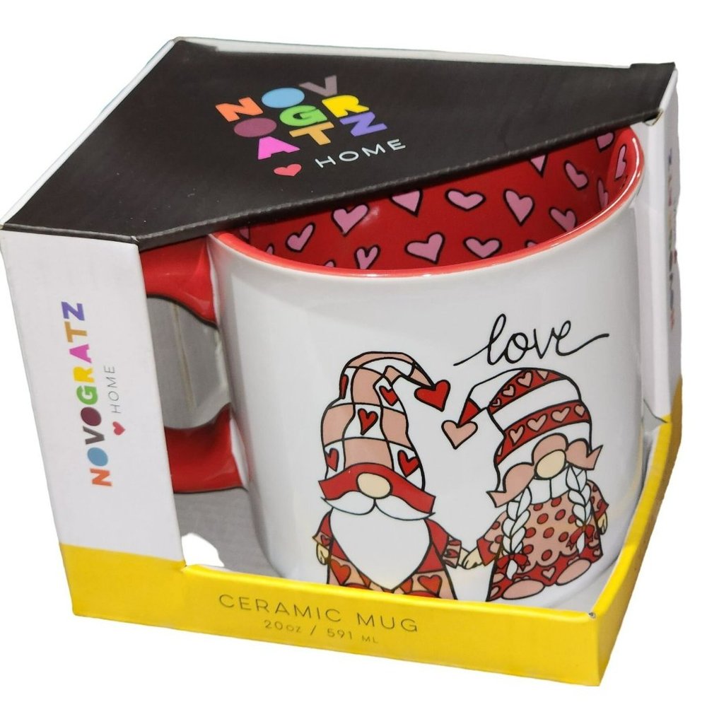 Novogratz American Gnome‎ LOVE Ceramic Coffee Mug White And Red 16oz